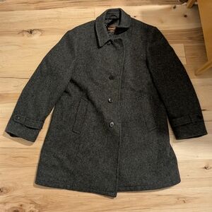 Vintage Botany 500 Men's Lined Charcoal Gray Trench Over Coat Size 44R